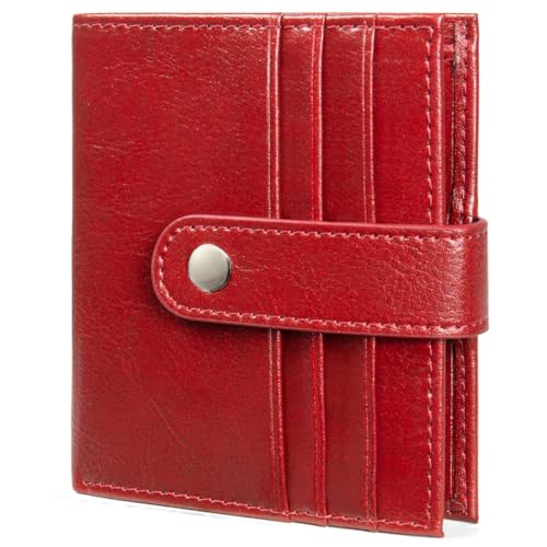 JEEBURYEE Women's Slim Leather RFID Blocking Bifold Wallet with Zipper Coin Pocket - Minimalist Small Credit Card Holder (Wine Red) - Image 1