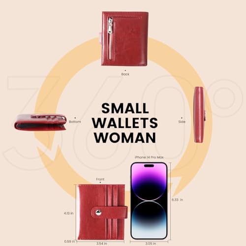 JEEBURYEE Women's Slim Leather RFID Blocking Bifold Wallet with Zipper Coin Pocket - Minimalist Small Credit Card Holder (Wine Red) - Image 3