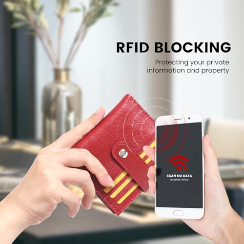 JEEBURYEE Women's Slim Leather RFID Blocking Bifold Wallet with Zipper Coin Pocket - Minimalist Small Credit Card Holder (Wine Red) - Image 4