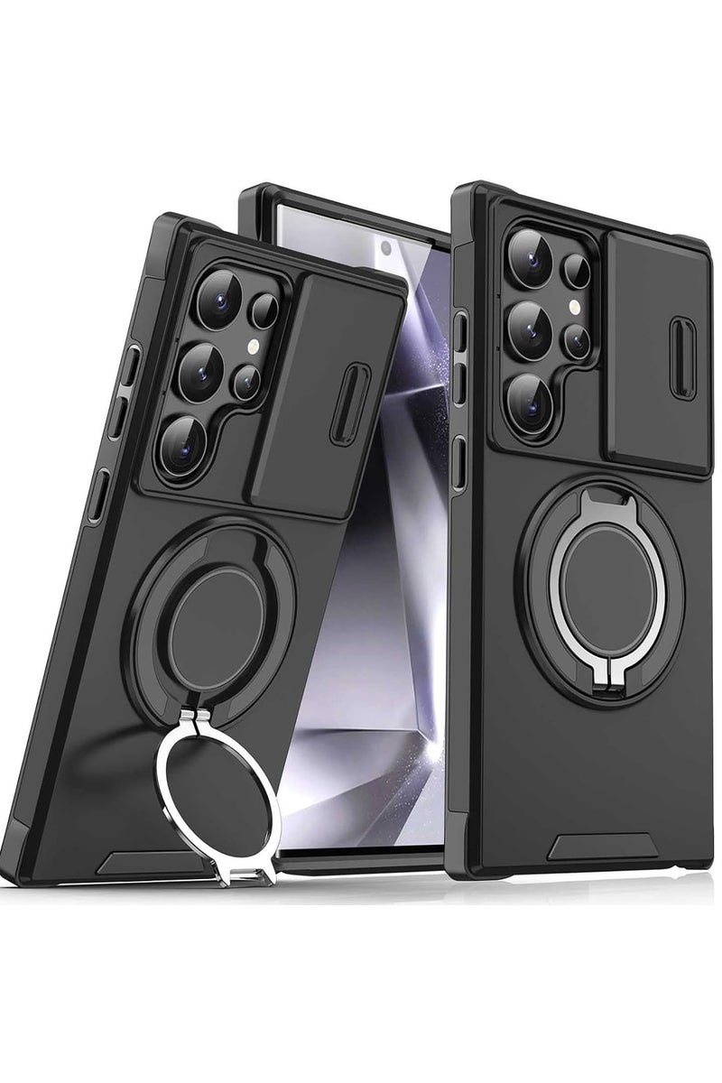 CubeG 360° Spin Magnetic Stand for Samsung Galaxy S23 Ultra Case, Fit for Magsafe, Slim Protective S23 Ultra Case with Lens Protection & Ring Holder 6.8" Black - Image 1