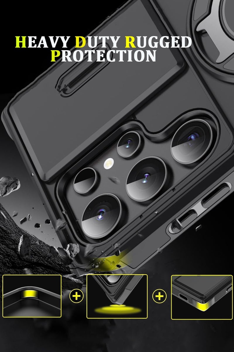 CubeG 360° Spin Magnetic Stand for Samsung Galaxy S23 Ultra Case, Fit for Magsafe, Slim Protective S23 Ultra Case with Lens Protection & Ring Holder 6.8" Black - Image 4