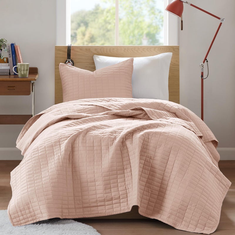 Comfort Spaces Kienna Quilt Set- Double Sided Stitching Design Summer Blanket, Lightweight, Soft, All Season Bedding Layer, Matching Sham, Blush, Coverlet Twin/Twin XL(66"x90") 2 Piece - Image 2