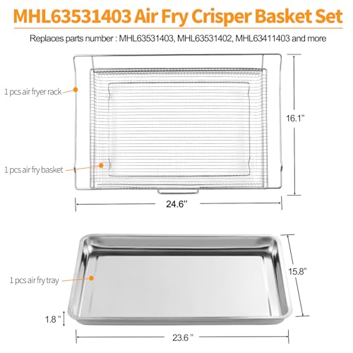 atgestore LRAL302S Air Fryer Basket and Tray Replacement for LG Oven Parts, 304 Stainless Steel LRAL303S Air Fry Tray for LG Stove Parts Air Fry Crisper Basket LG Oven Air Fryer Rack 1 Pack - Image 3