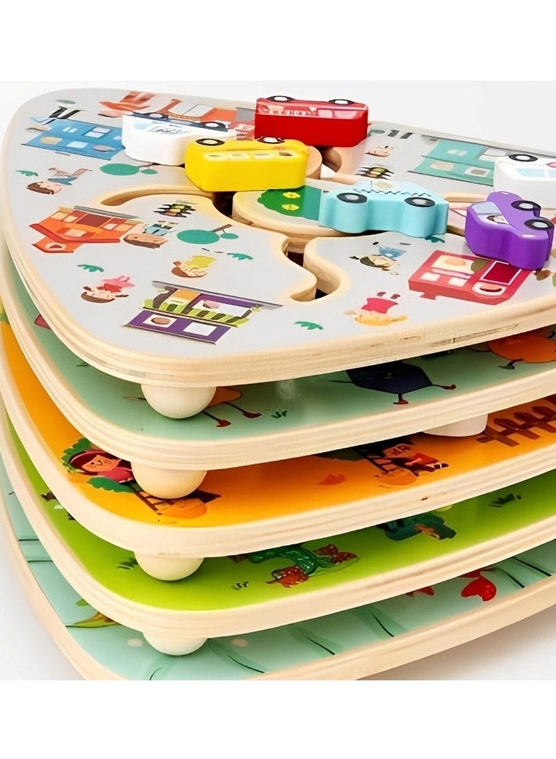 Pairing Maze & Assemble Cognitive Wooden Puzzles for Toddlers, Teacher Parents Early Learning Support Tools, Montessori Motor & Sensory Skill Development Shape Matching Toys (Fruit Track Pattern)  - Image 5