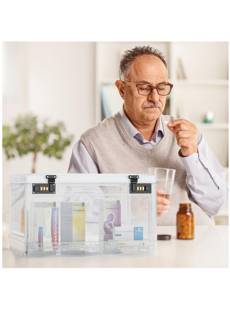 Excefore Medicine Lock Box with Combination Locker, Medication LockBox for Medical Safe Cabinet, Files Documents Organizer, Lockable Cell Phone Jail, Tablet Holder, Food, Snacks, Clear - Image 4