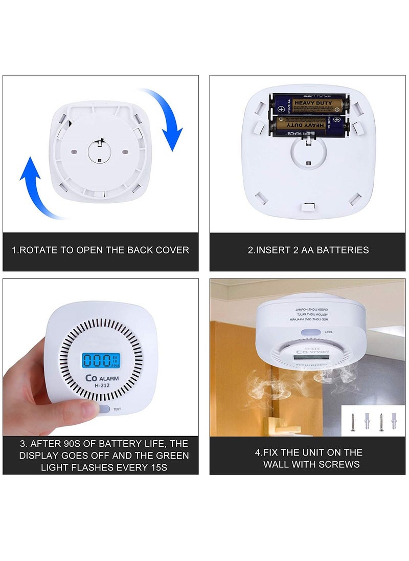 SYOSI Carbon Monoxide Detectors, CO Alarm Detector Monitor Battery Operated with Digital Display and Sound Warning for House Kitchen Restaurant Office  - Image 5