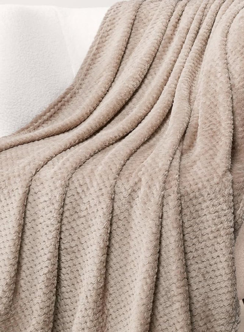 Donetella Soft Waffle Fleece Blanket King Size(200X240 CM) No Shed,No Pilling Plush Cozy Throw 300 GSM Lightweight Blanket For Bed, Couch , Chair , Sofa And Camping,Beige  - Image 2