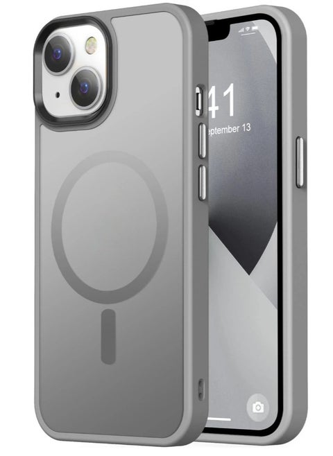 Matte Magnetic case for IPhone 15 , High Grade Drop Protection with Shockproof Strip, Translucent Matte Back Phone Case (Natural Titanium )