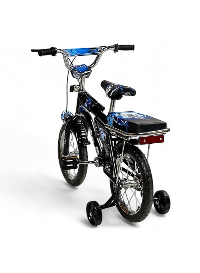 البدر دراجة رامبو فري ستايل للاطفال من البدر مع مقعد قابل للتعديل وعجلات تدريب ذاتية الاضاءة مقاس 14 انش للاطفال بعمر 5-9 سنوات مع مقعد خلفي للراكب وفرامل يدوية - Image 3