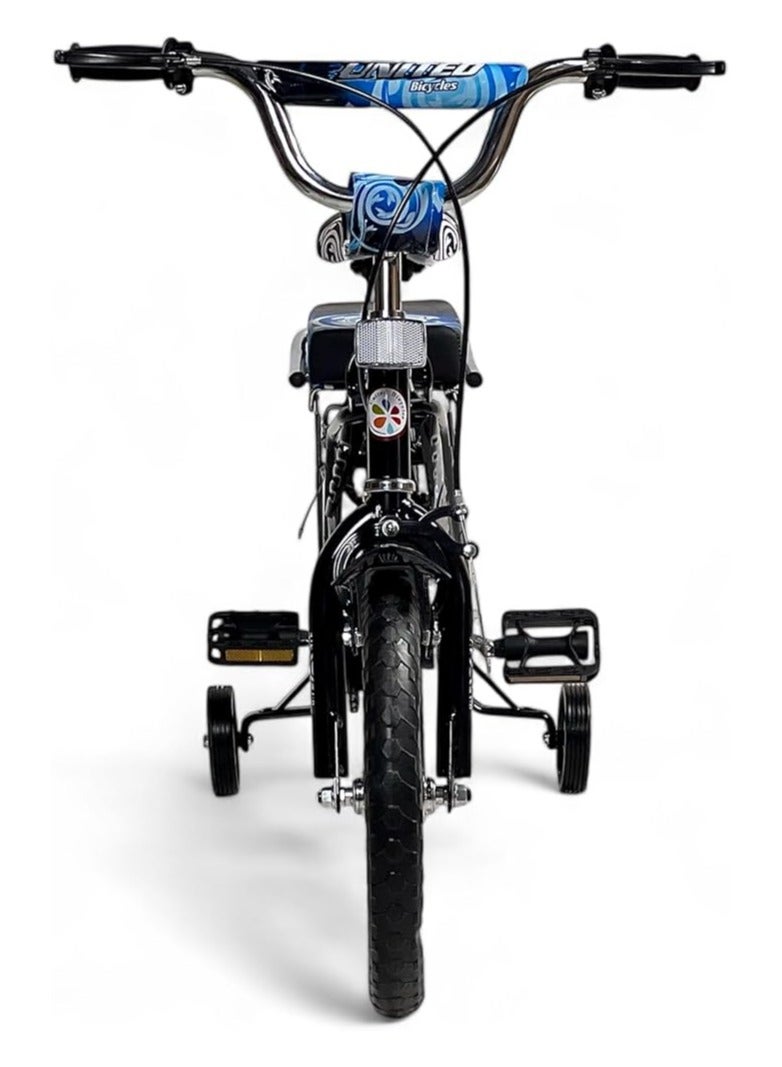 البدر دراجة رامبو فري ستايل للاطفال من البدر مع مقعد قابل للتعديل وعجلات تدريب ذاتية الاضاءة مقاس 14 انش للاطفال بعمر 5-9 سنوات مع مقعد خلفي للراكب وفرامل يدوية - Image 4