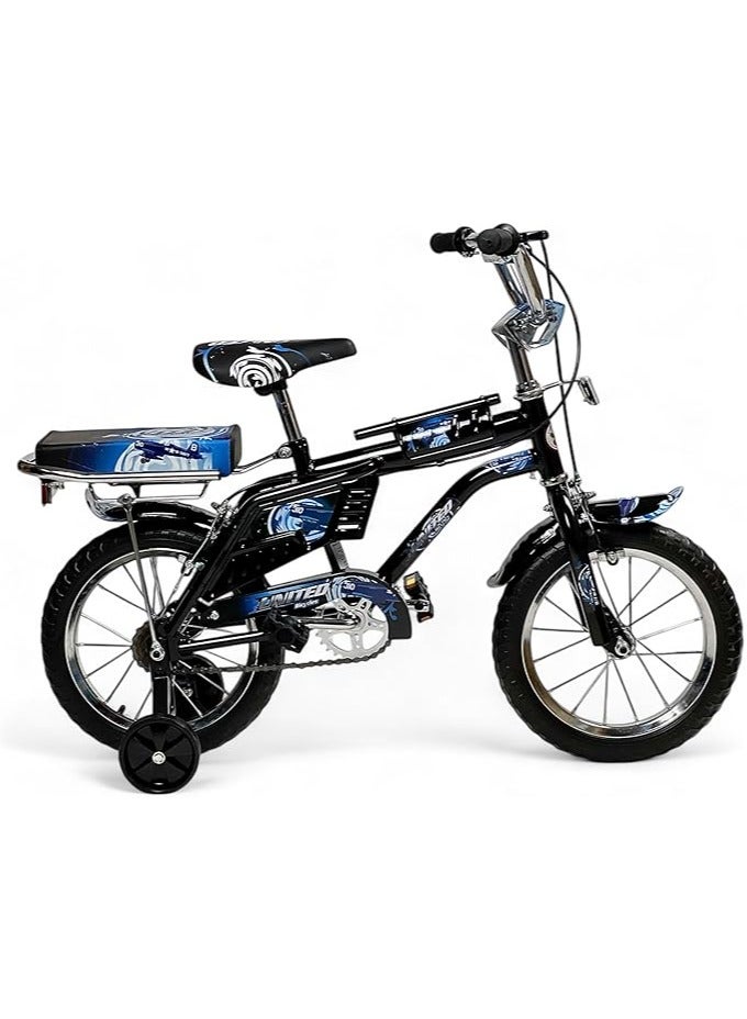 البدر دراجة رامبو فري ستايل للاطفال من البدر مع مقعد قابل للتعديل وعجلات تدريب ذاتية الاضاءة مقاس 14 انش للاطفال بعمر 5-9 سنوات مع مقعد خلفي للراكب وفرامل يدوية - Image 1