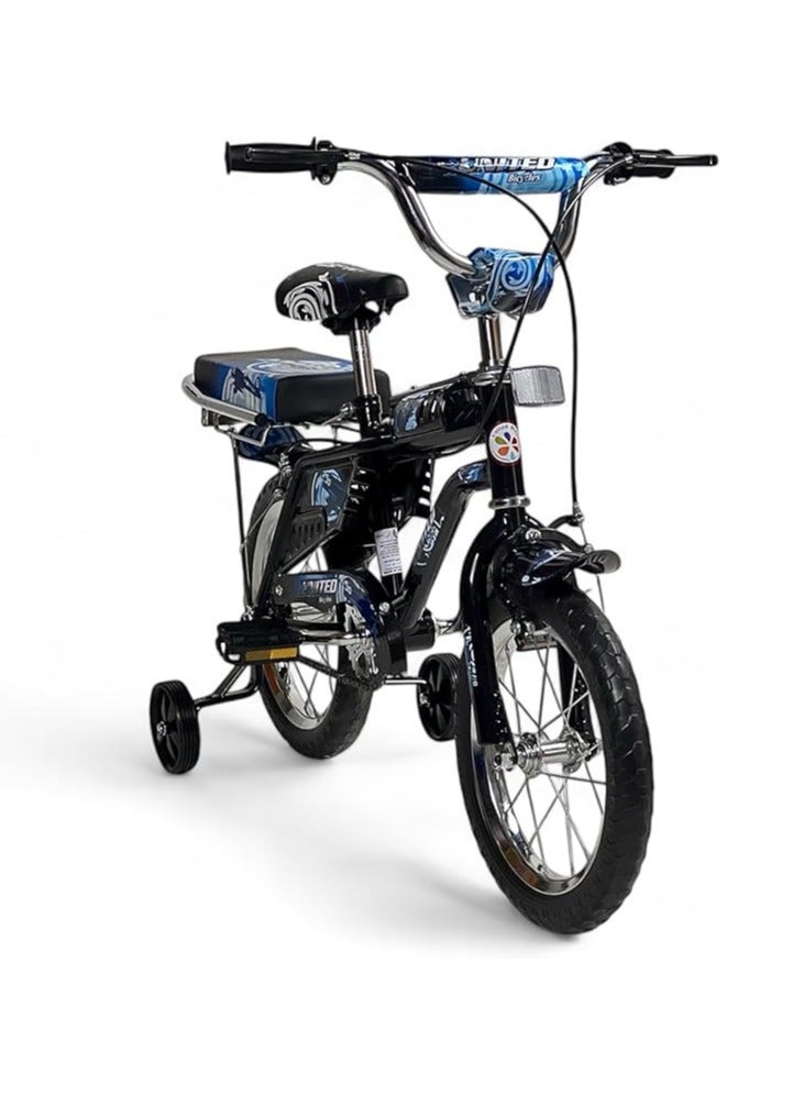 البدر دراجة رامبو فري ستايل للاطفال من البدر مع مقعد قابل للتعديل وعجلات تدريب ذاتية الاضاءة مقاس 14 انش للاطفال بعمر 5-9 سنوات مع مقعد خلفي للراكب وفرامل يدوية - Image 2