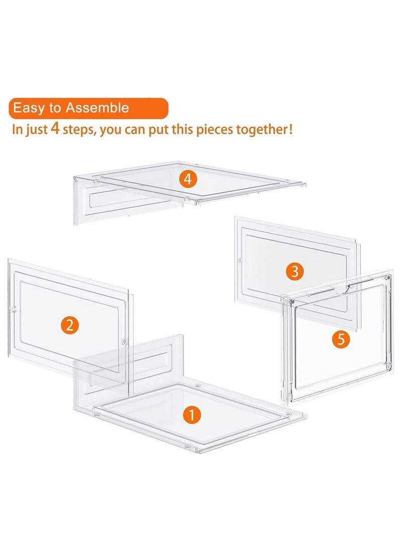 Eworld Set of 6 Clear Plastic Stackable Shoe Storage Boxes with Magnetic Doors, Lids and Customizable Interlocking Design, Multi-Purpose Durable Organizer Containers for Shoes, Books, Toys, Clothing and Jewelry  - Image 5