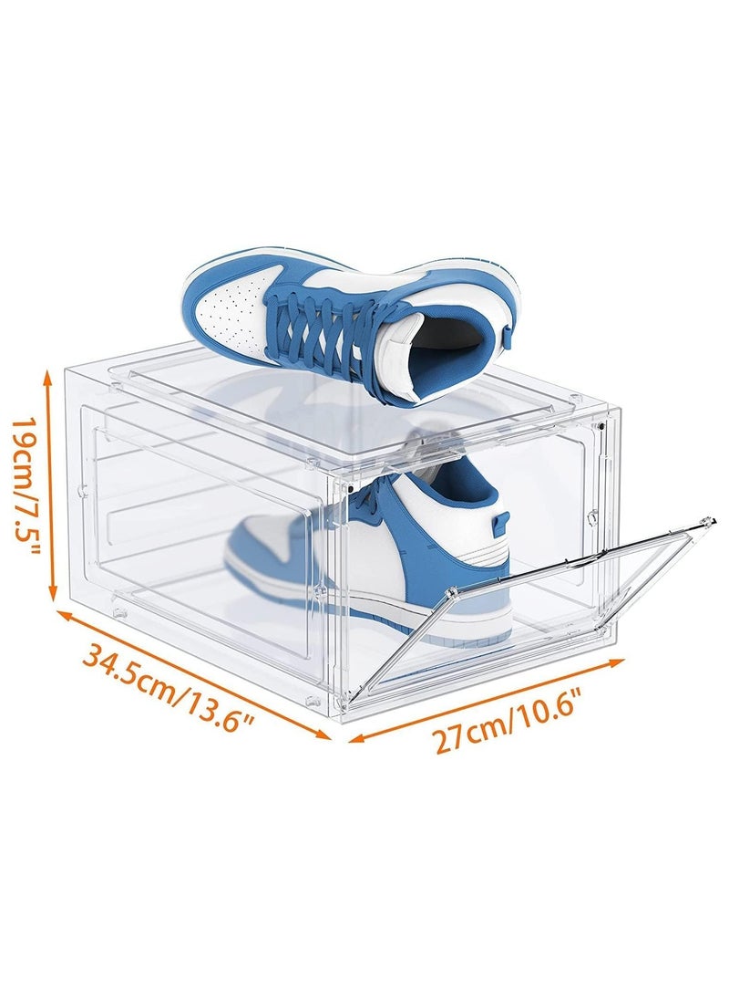 Eworld - Set of 6 Clear Plastic Stackable Shoe Storage Boxes with Magnetic Doors, Lids and Customizable Interlocking Design, Multi-Purpose Durable Organizer Containers for Shoes, Books, Toys, Clothing and Jewelry - Image 1