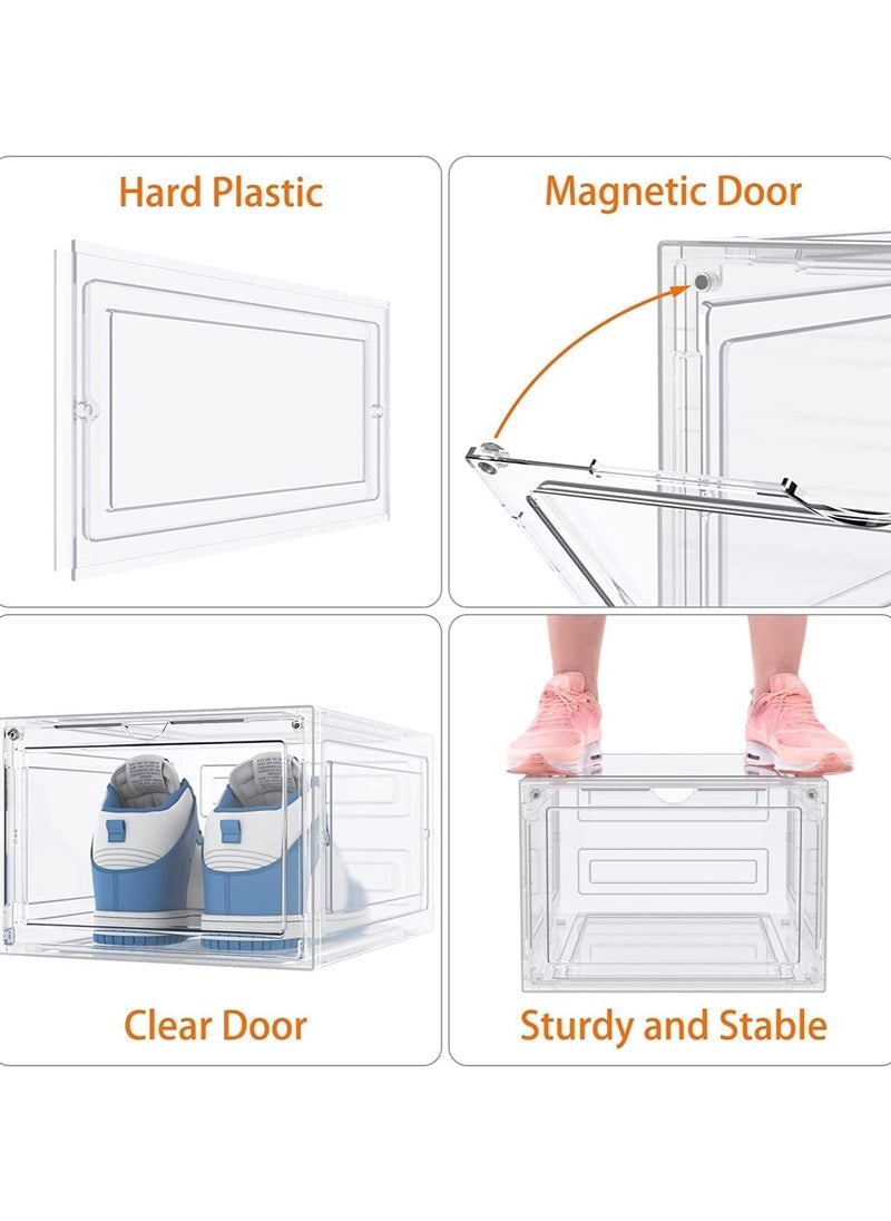 Eworld - Set of 6 Clear Plastic Stackable Shoe Storage Boxes with Magnetic Doors, Lids and Customizable Interlocking Design, Multi-Purpose Durable Organizer Containers for Shoes, Books, Toys, Clothing and Jewelry - Image 1