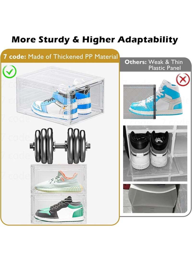 Eworld Set of 6 Clear Plastic Stackable Shoe Storage Boxes with Magnetic Doors, Lids and Customizable Interlocking Design, Multi-Purpose Durable Organizer Containers for Shoes, Books, Toys, Clothing and Jewelry - Image 3