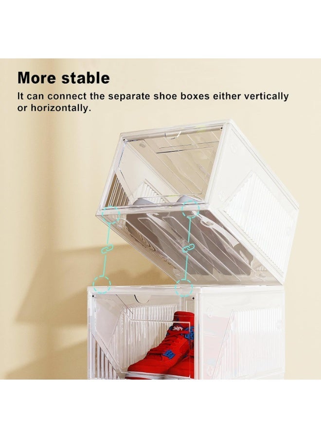 Eworld Set of 6 Clear Plastic Stackable Shoe Storage Boxes with Magnetic Doors, Lids and Customizable Interlocking Design, Multi-Purpose Durable Organizer Containers for Shoes, Books, Toys, Clothing and Jewelry - Image 4