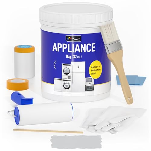 DWIL Appliance Paint for Refrigerator - Water Based Refrigerator Paint, Interior, for Plastic and Metal Surface in Dishwasher, Dryer, Microwave, Oven, 32 oz, Foggy Gray (with tools) - Image 1