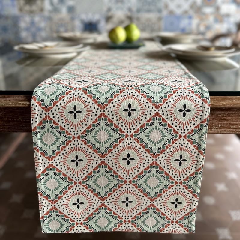 Oak & Lily 100% Cotton Table Runner (34x180cm) | Anti-Skid | Washable | European Quality | Fits 4 & 6 Seater Dining & Centre Table Decor | Multicolour Ethnic Print - Image 4