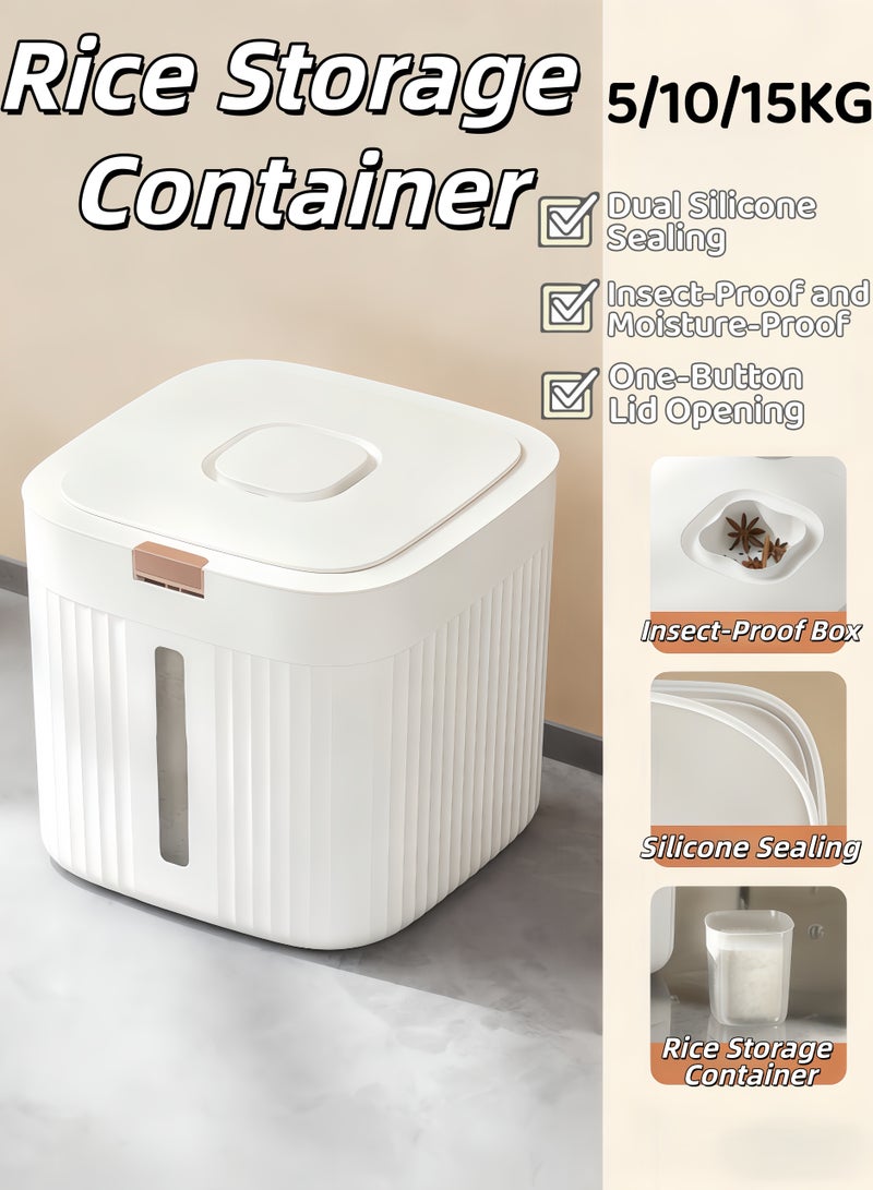 Rice Storage Container，5KG/10KG/15KG Multifunctional Moisture Insect-proof Rice Container，Grain Storage Bucket with Free Measuring Cup，Kitchen Multifunctional Grain Container - Image 1