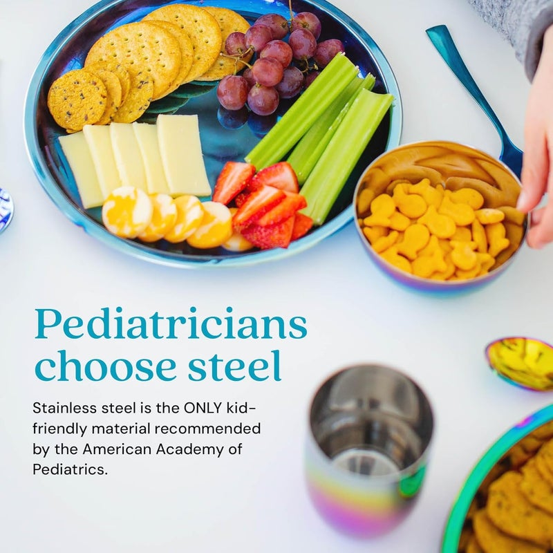 Ahimsa Stainless Steel Kids Plates  9 Round Blue Toddler Plates Non Toxic Plate BPA Free  Dishwasher Safe Single - Image 3