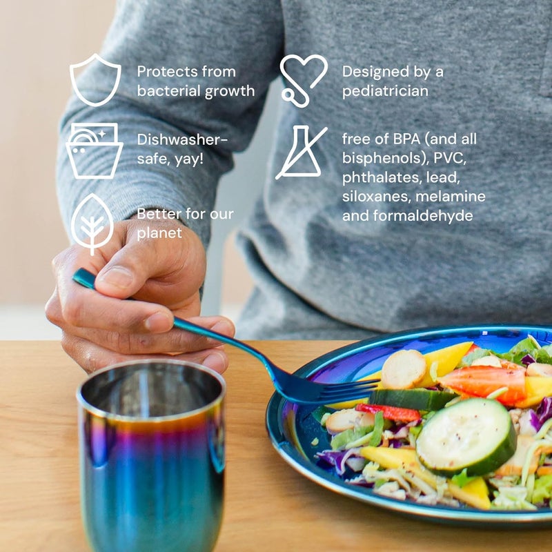 Ahimsa Stainless Steel Kids Plates  9 Round Blue Toddler Plates Non Toxic Plate BPA Free  Dishwasher Safe Single - Image 4