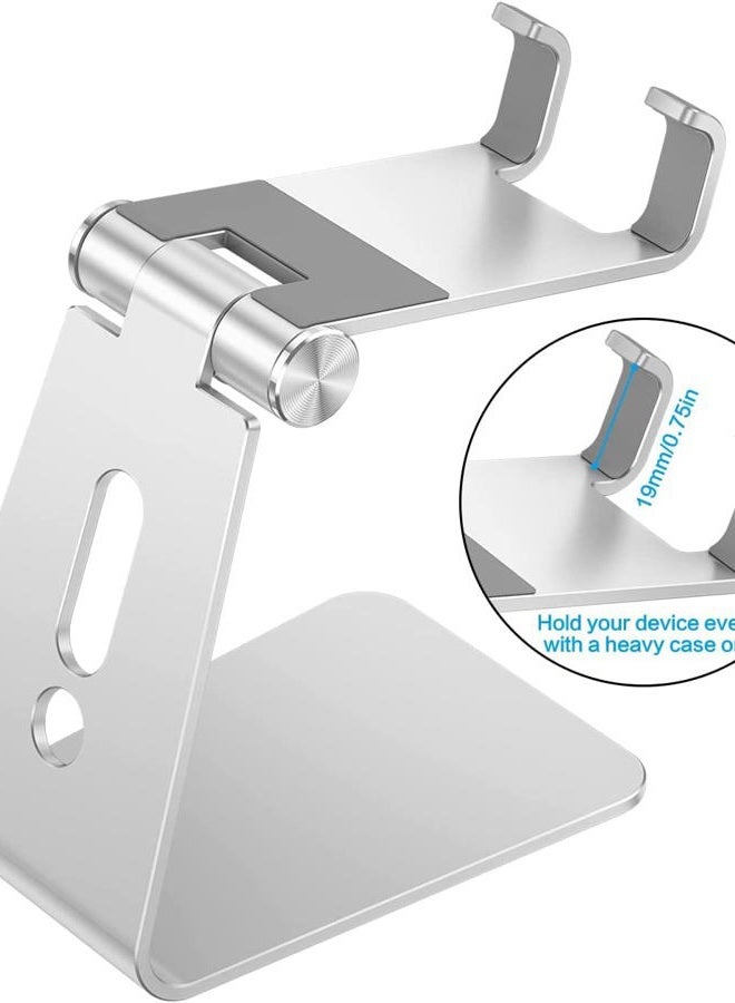 Omoton Adjustable Cell Phone Stand, OMOTON Aluminum Desktop Cellphone Stand with Anti-Slip Base and Convenient Charging Port, Fits All Smart Phones, Silver - Image 2