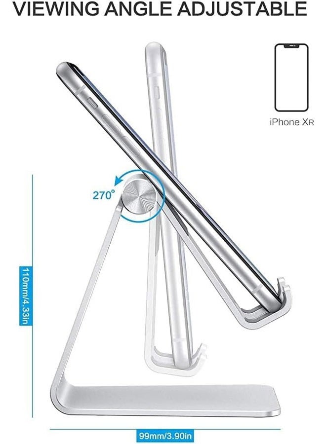 Omoton Adjustable Cell Phone Stand, OMOTON Aluminum Desktop Cellphone Stand with Anti-Slip Base and Convenient Charging Port, Fits All Smart Phones, Silver - Image 4