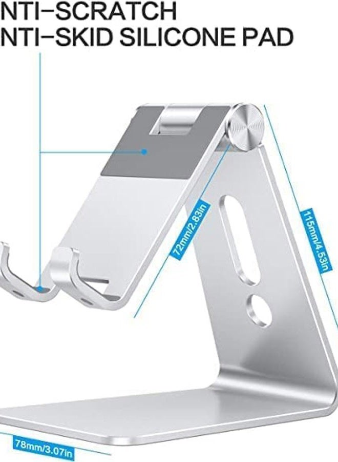 Omoton Adjustable Cell Phone Stand, OMOTON Aluminum Desktop Cellphone Stand with Anti-Slip Base and Convenient Charging Port, Fits All Smart Phones, Silver - Image 3