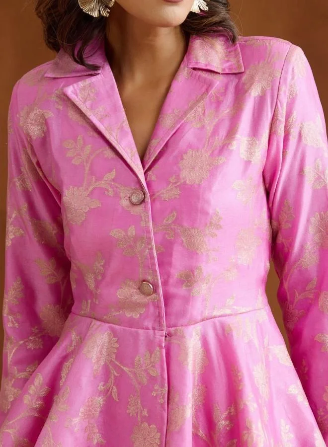 Ishin Women'S Lilac Polyester Blend Embroidered Tunic Full Length Palazzo Straight Fit Co Ords
