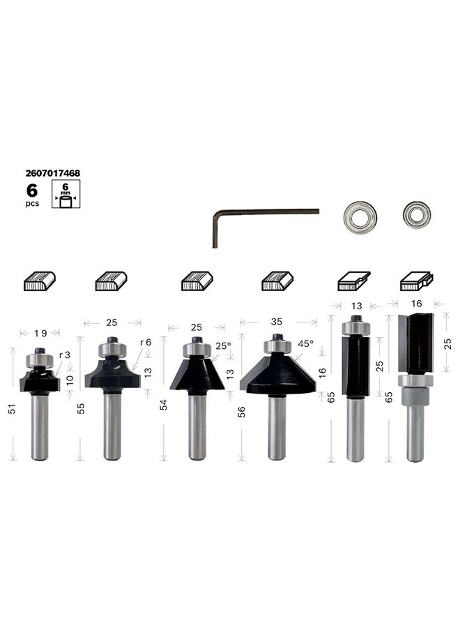 BOSCH - Bosch Router Bit Set 6 pcs Trim&Edging 6m, for hand held routers, plam routers | Model: 2607017468 - Image 1
