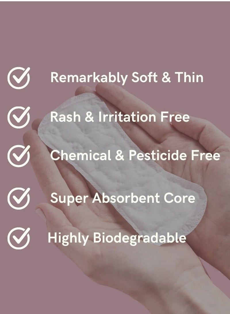 ليزوم فوط ليلية سميكة عضوية، مقاس عادي مع أجنحة، 10 قطع، ملمس جاف، خالية من البلاستيك، مضادة للبكتيريا، خالية من الروائح والطفح الجلدي - Image 2