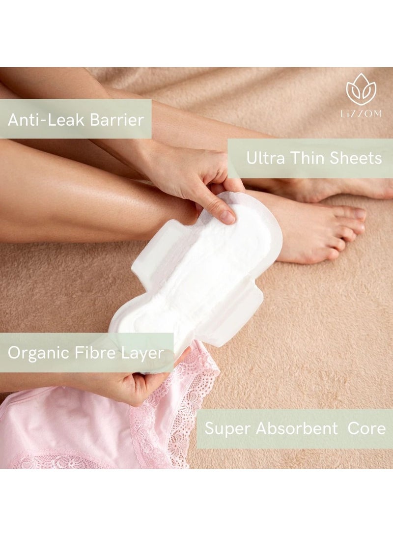 ليزوم فوط ليلية سميكة عضوية، مقاس عادي مع أجنحة، 10 قطع، ملمس جاف، خالية من البلاستيك، مضادة للبكتيريا، خالية من الروائح والطفح الجلدي - Image 3