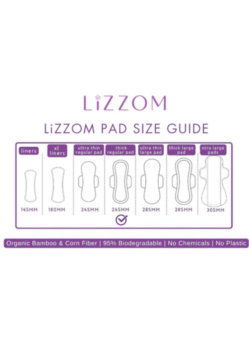 LiZZOM Organic THICK Regular Sanitary Pads with Wings, 10 Count, Bamboo Top Sheet, Biodegradable Back Sheet - Image 2