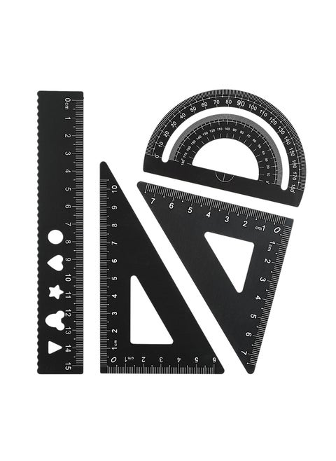 4Pcs Triangular Scale Ruler Set, Geometric Protractor Mathematical Triangle Ruler Aluminum Ruler for School and Office Supplies Math Rulers for Kids and Adults Draftsman (Black)