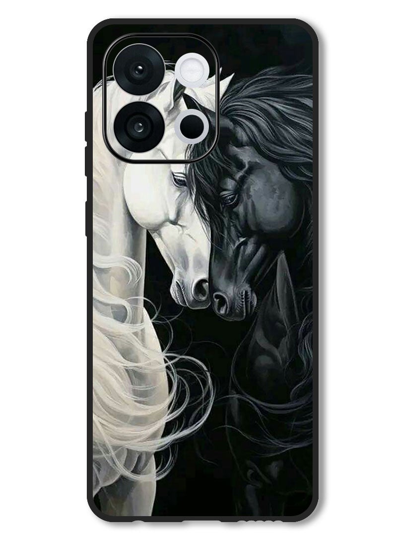Theodor Case Compatible with OnePlus 13s 6.32 Inch Protection Shockproof Bumper Cover Black and White Horse - Image 1