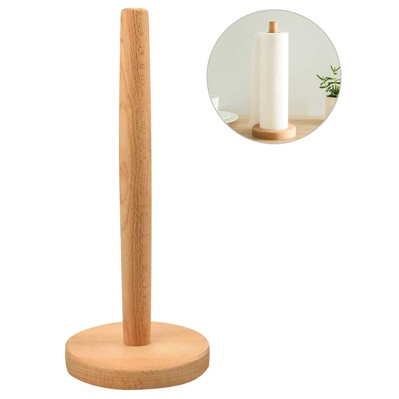 Kitchen Roll Holder Wooden Paper Tower Stand with Anti Slip Pad Round Tissue Paper Roll Holder for KitchenBedroomBathroomThread Sewing31 x 13 cm