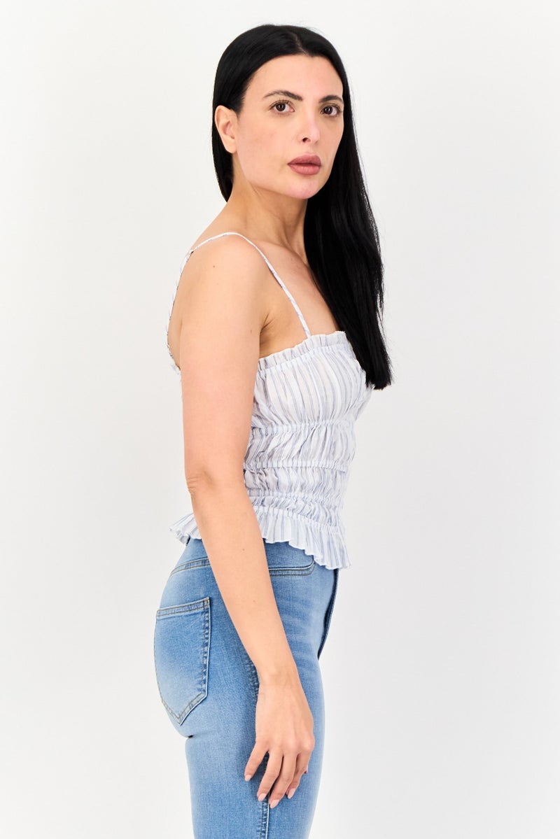 FOREVER 21 بلوزة نسائية بدون أكمام بياقة مربعة، مخططة، متعددة الألوان - Image 2