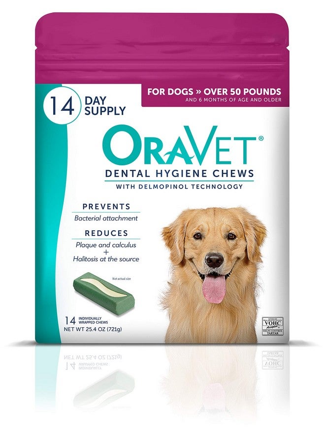ORAVET Dental Chews for Dogs, Oral Care and Hygiene Chews (Large Dogs, Over 50 lbs.) Pink Pouch, 14 Count - Image 1