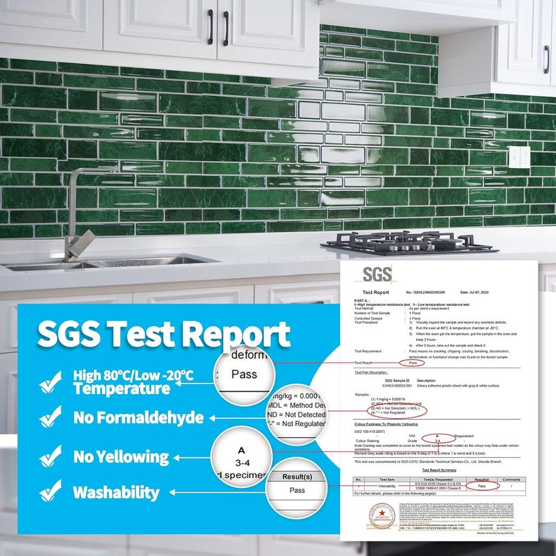 Art3d 10-Sheet Peel and Stick Backsplash Tile, Vinyl Stick On Wall Tile for Kitchen Bathroom Laundry Room, Marble Design 12" x 12" - Green - Image 3