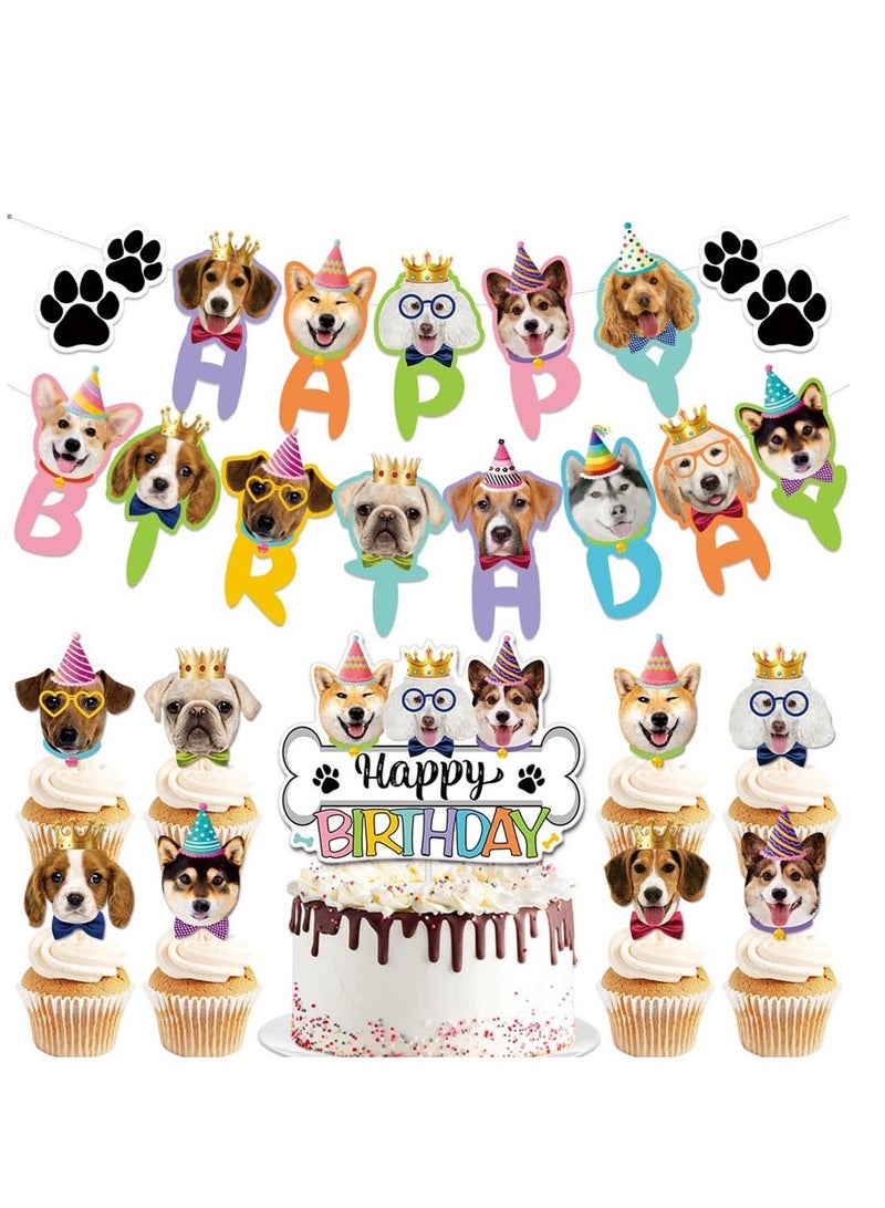 Mordely Dog Birthday Party Decorations Kit: Happy Birthday Banner, Puppy Cake & Cupcake Toppers, Pet-Themed Garland, Paw Print Party Favors for Dog Lovers, 1st Birthday Supplies for Cats & Pets - Image 1
