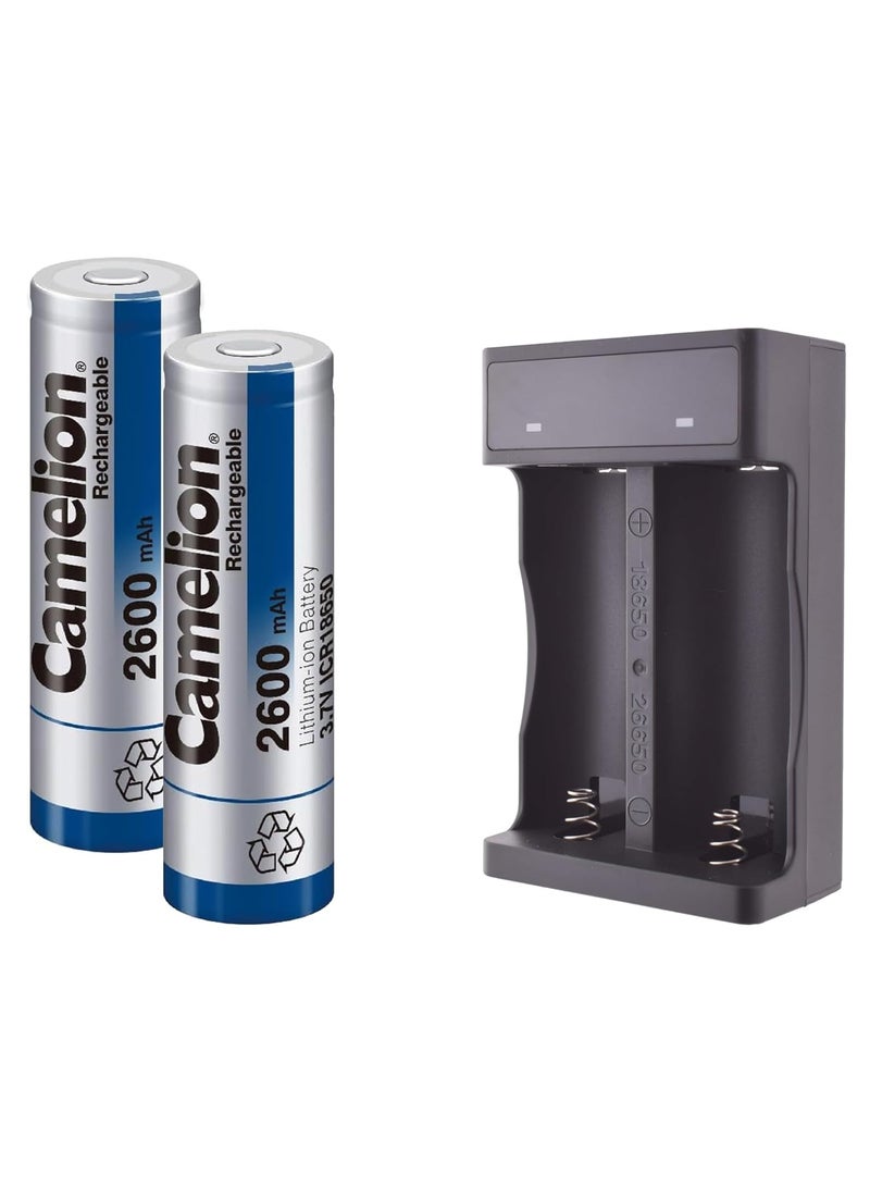 Camelion Camelion Power Cell Bundle – 2 ICR18650 Flat Top Energy Units (2600mAh Each) + Compatible Charger for DIY Tools, LED Gear & More - Image 1
