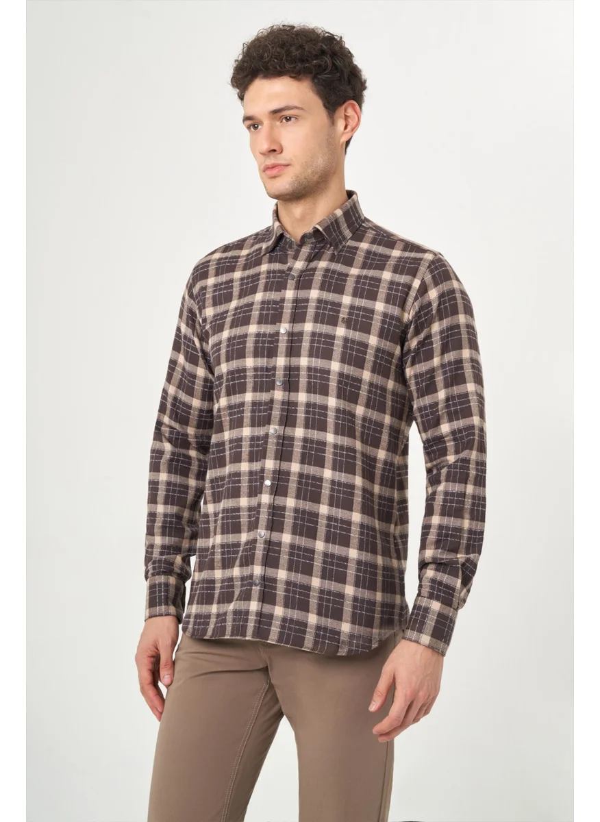 Bisse Men's Regular Fit Long Sleeve Flannel Shirt BROWN GM22K222100_D11