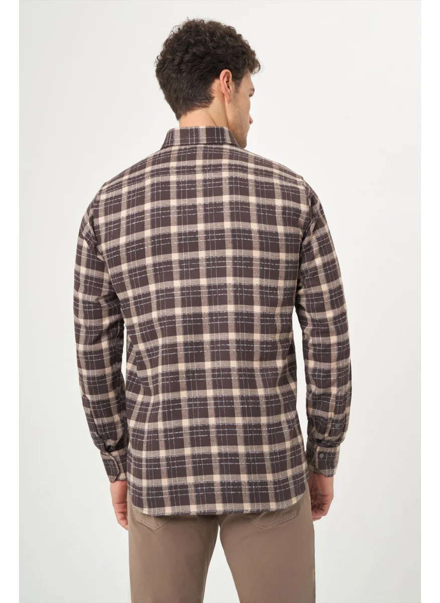 Bisse Men's Regular Fit Long Sleeve Flannel Shirt BROWN GM22K222100_D11