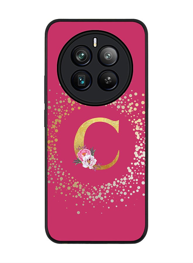 Stylizedd Rugged Black edge case for Realme 12 Pro / Realme 12 Pro Plus 5G, Custom Monogram Initial Letter Floral Pattern Alphabet-C (Deep Pink Rose) - Image 1