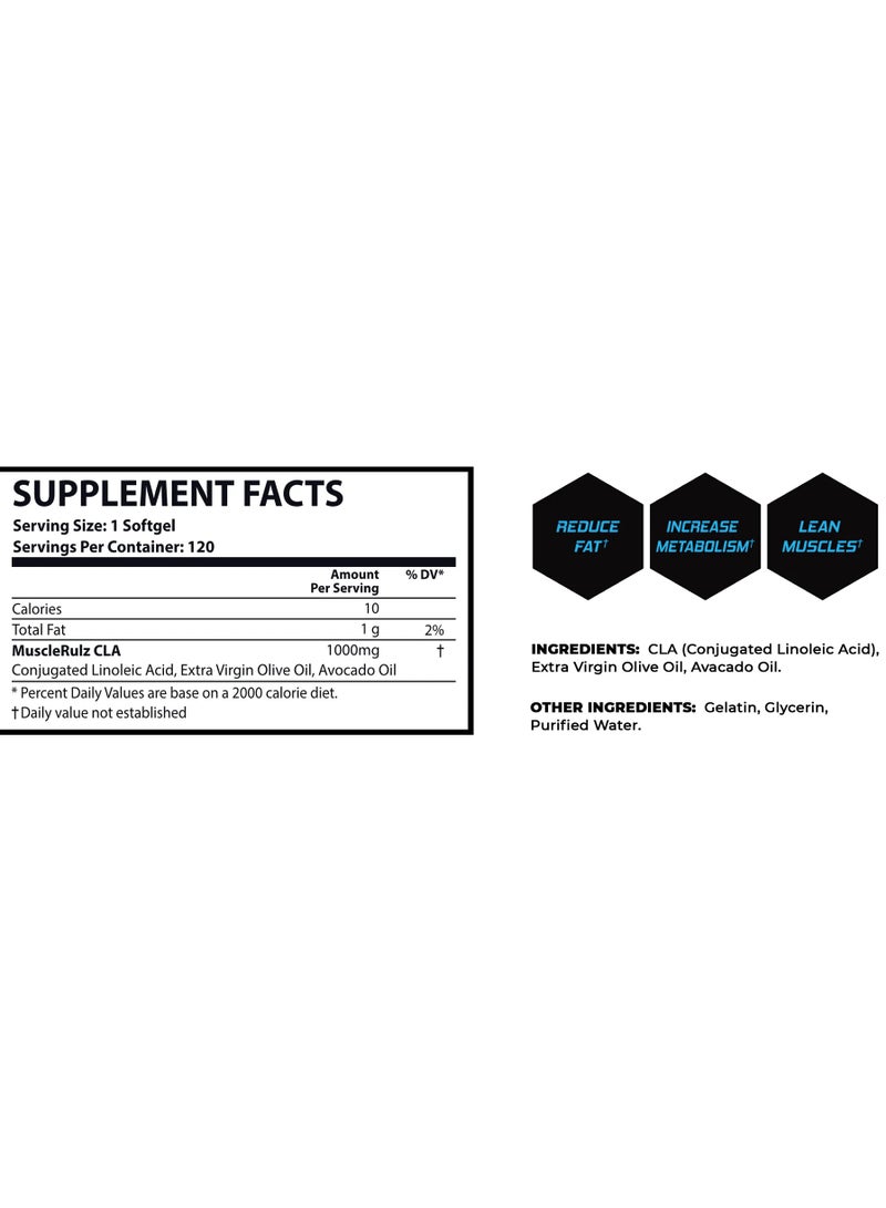 Muscle Rulz CLA 1000mg 120 Softgels - Image 2