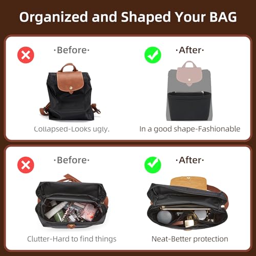 Doxo Backpack Organzier Insert Compatible with Longchamp Le Pliage Bag and More (9" L x 3.2" W x 6.7" H, Black) - Image 4