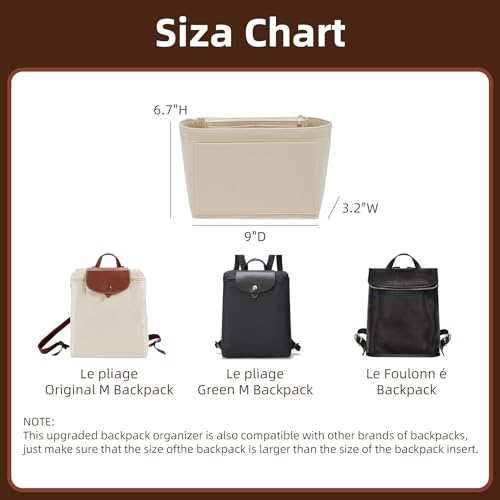 Doxo Backpack Organzier Insert Compatible with Longchamp Le Pliage Bag and More (9" L x 3.2" W x 6.7" H, Black) - Image 3