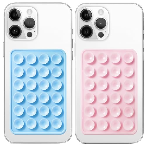 Galundge 2 Pack Silicone Suction Phone Case Mount, Non Slip Sticky Grip for Cellphone, Silicon Adhesive Suction Cup Mount, Strong Grip Holder for Selfies and Videos (Baby Blue&Light Pink) - Image 1