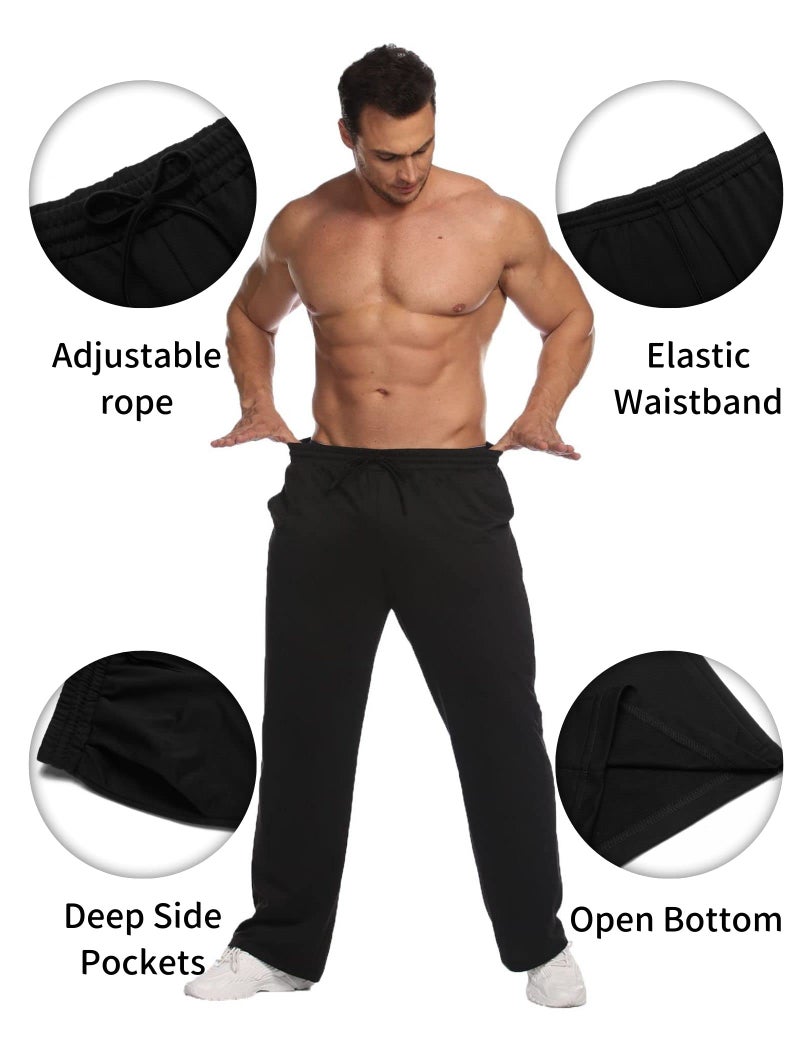 Deyeek Men's Loose Fit Sweatpants Open Bottom Mens Sweat Pants Wide Leg Joggers Sweatpants with Pockets Black Sweatpants Men - Image 4